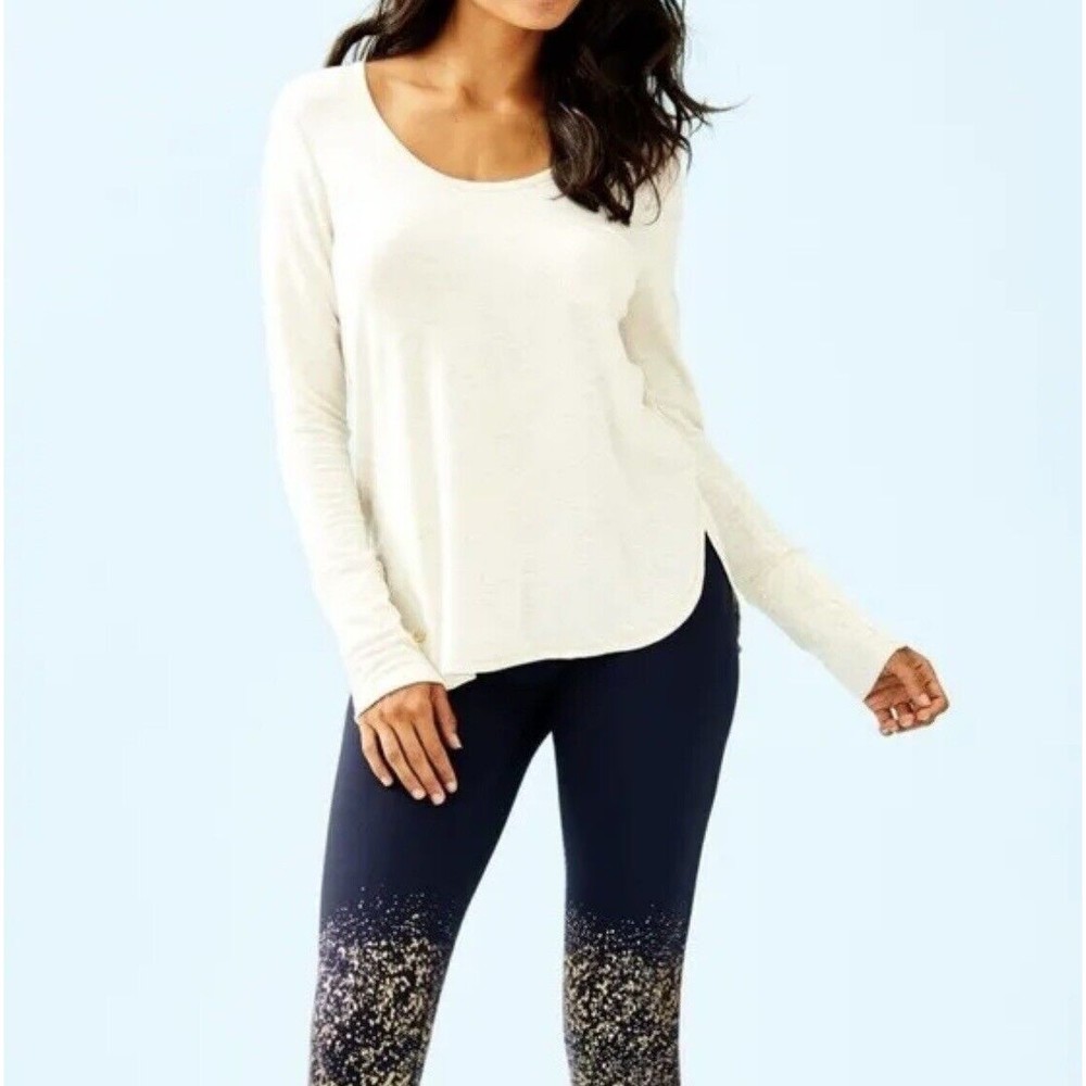 Lily Pulitzer Luxletic Kerah Lounge Tee Shirt Medium Womens Heathered Coconut